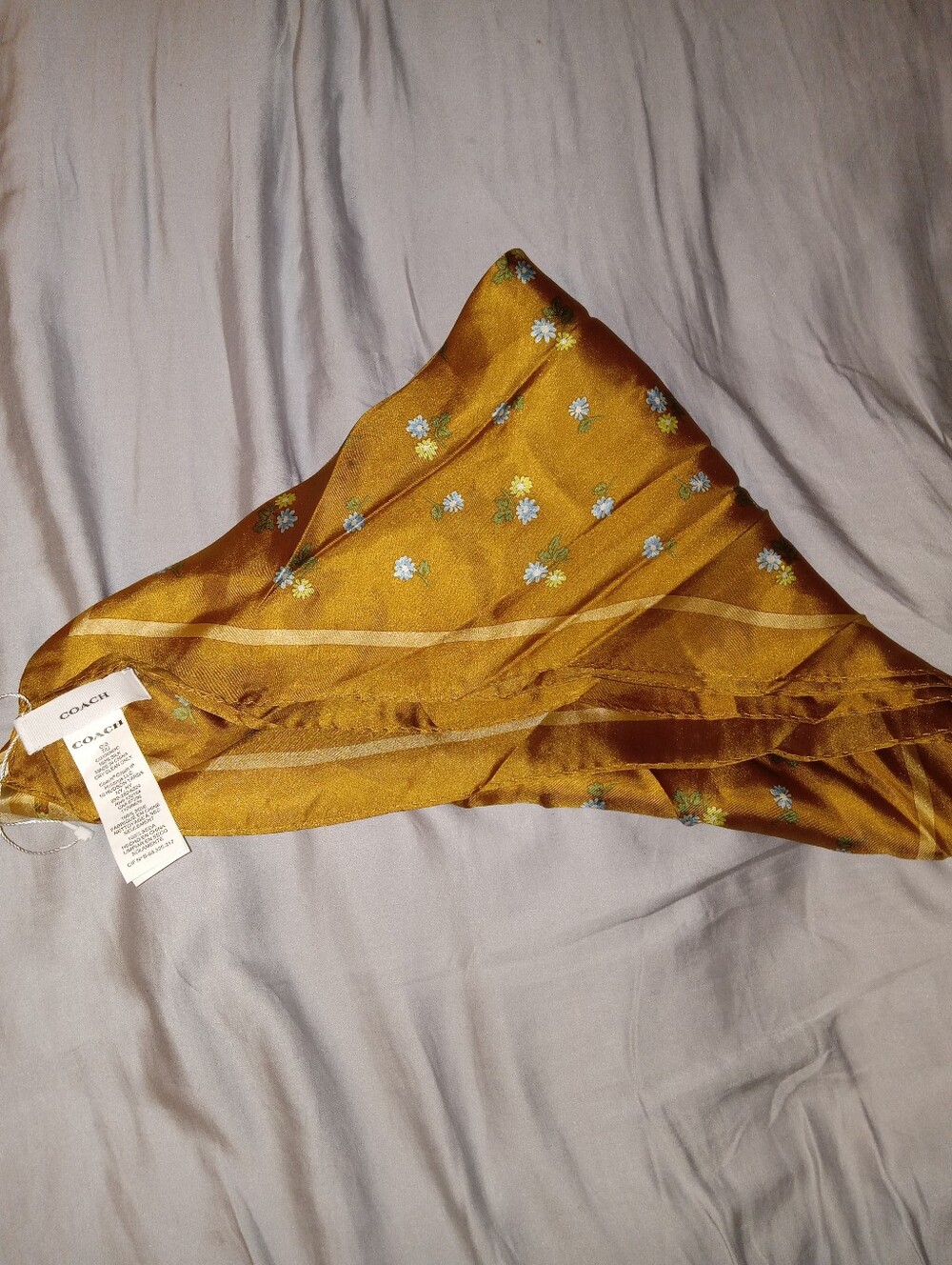 Coach Tan Floral Silk Scarf